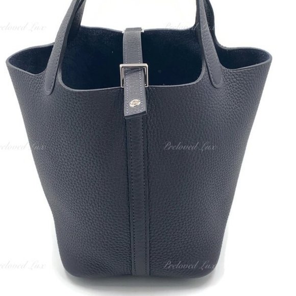 Authentic HERMES Picotin Lock 18 Caban (dark blue) Clemence Leather Palladium - Picture 1 of 13